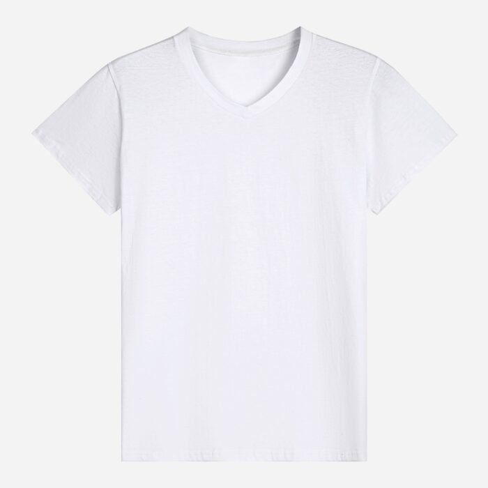 4 Sides Simple Design Print Cotton Unisex V-Neck T-Shirt - Image 5